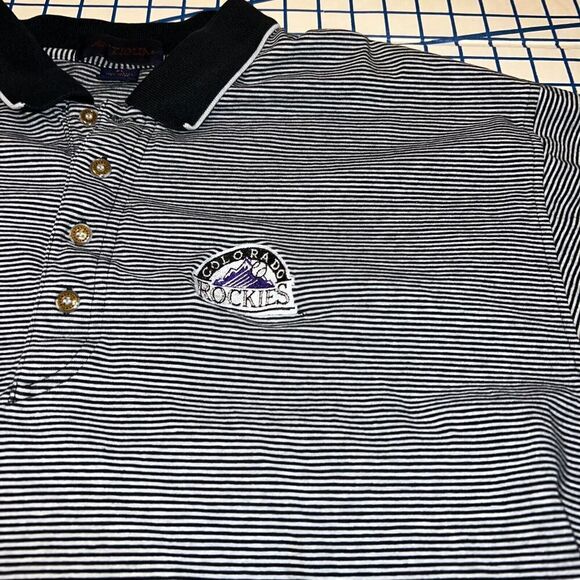 Colorado Rockies Striped Polo Shirt Size XL Antigua Short Sleeve Chest Logo - Picture 3 of 6
